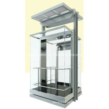 Hsgq-1415-Tipo cuadrado ascensores de turismo con pared de cabina de vidrio completo
